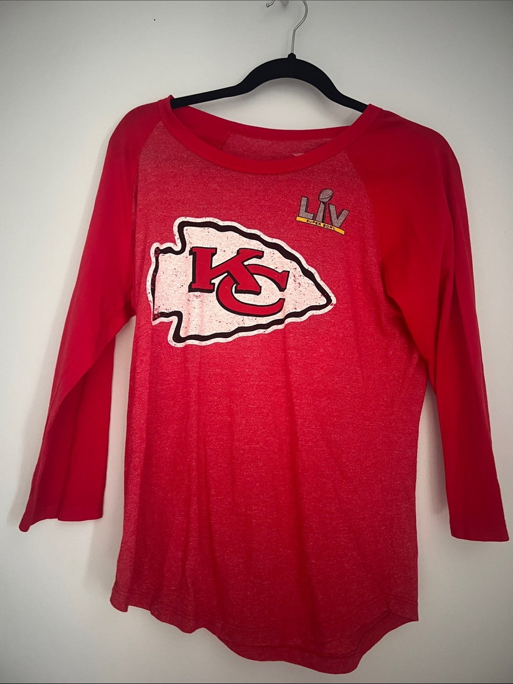 Woman’s Red Raglan Long-Sleeve Tee